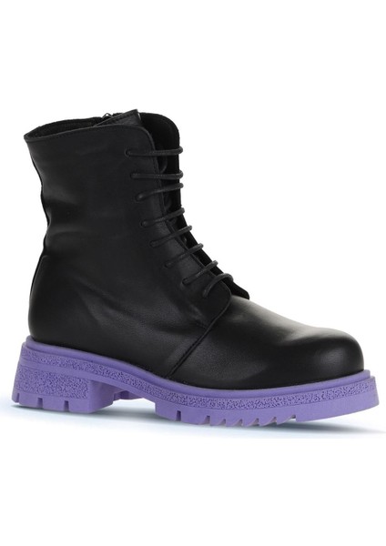 Siyah Lila Deri Kadın Topuklu Bot 01WZ1405 01WZ1405 fiyatları