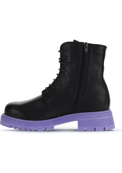 Siyah Lila Deri Kadın Topuklu Bot 01WZ1405 01WZ1405 modelleri