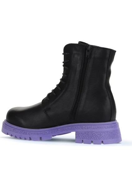 Siyah Lila Deri Kadın Topuklu Bot 01WZ1405 01WZ1405 fırsatları