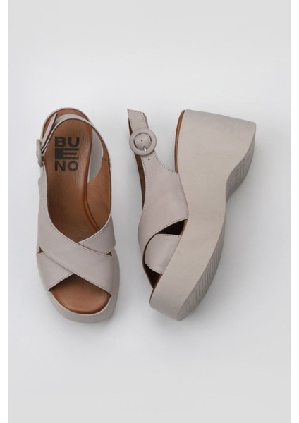 Gri Deri Kadın Dolgu Topuklu Sandalet 01WY9007 01WY9007