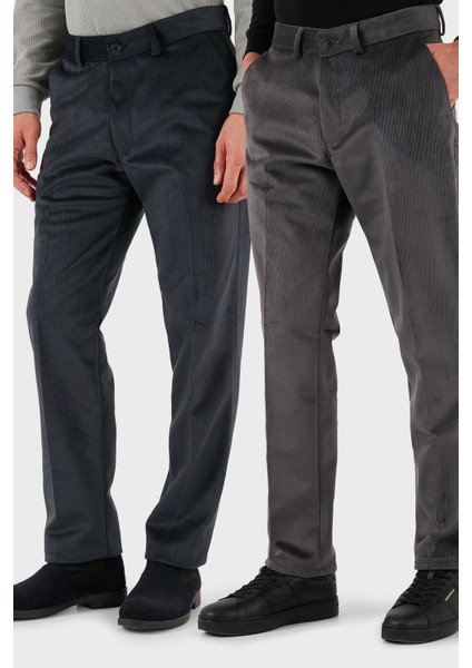 Normal Bel Regular Fit Düz Paça 2'li Paket Kadife Pantolon Erkek Kadife Pantolon 645MERLINS2