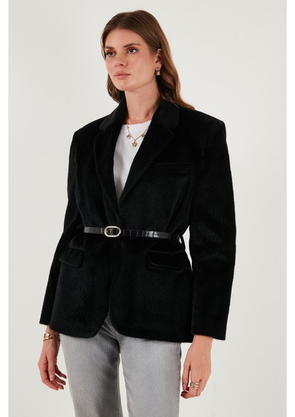 Regular Fit Astarlı Kemer Detaylı Peluş Dokulu Ceket Bayan Ceket 6839490 fırsatları