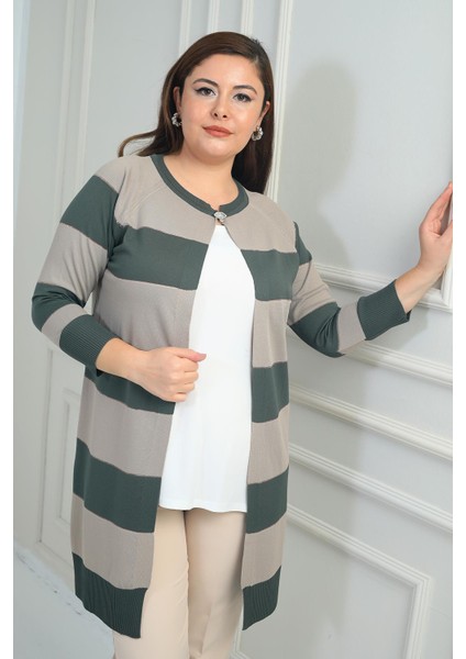 Kadın Enine Kalın Çizgili Büyük Beden Hırka fiyatları