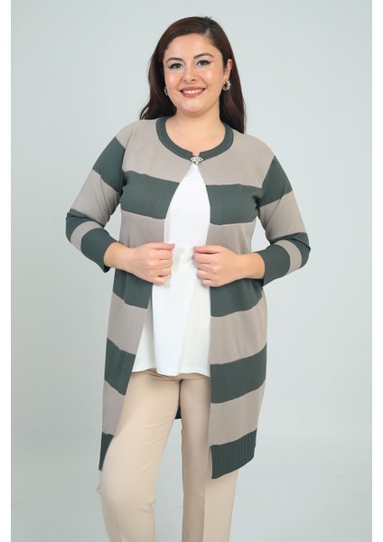 Kadın Enine Kalın Çizgili Büyük Beden Hırka modelleri