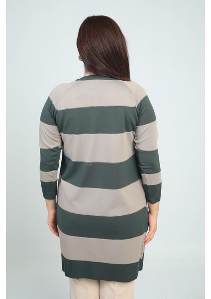 Kadın Enine Kalın Çizgili Büyük Beden Hırka fırsatları