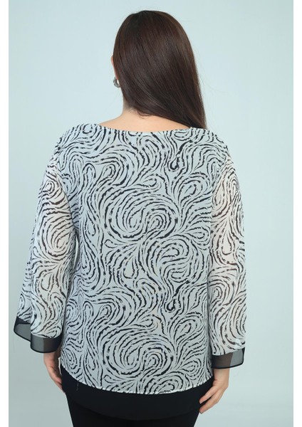 Kadın V Yaka Desenli Büyük Beden Şifon Bluz fırsatları