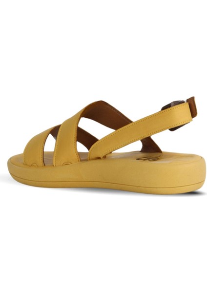 Sarı Deri Kadın Düz Sandalet 01WY2300 01WY2300 indirimleri