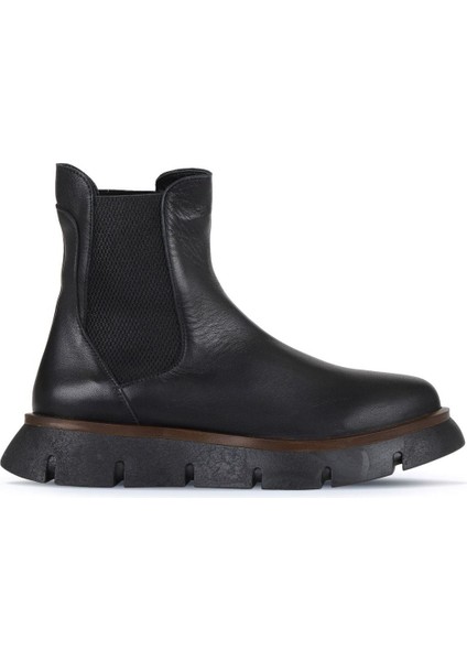 Siyah Deri Kadın Düz Bot 01WZ1503 01WZ1503