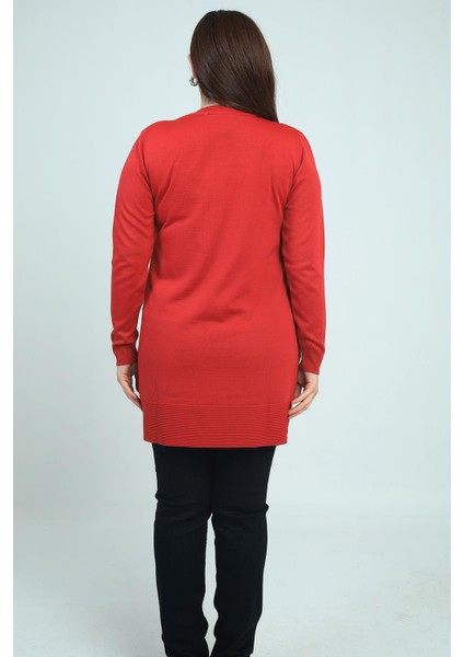 Kadın Yanları Düğme Detaylı Yırtmaçlı Büyük Beden Triko Tunik Bluz fırsatları