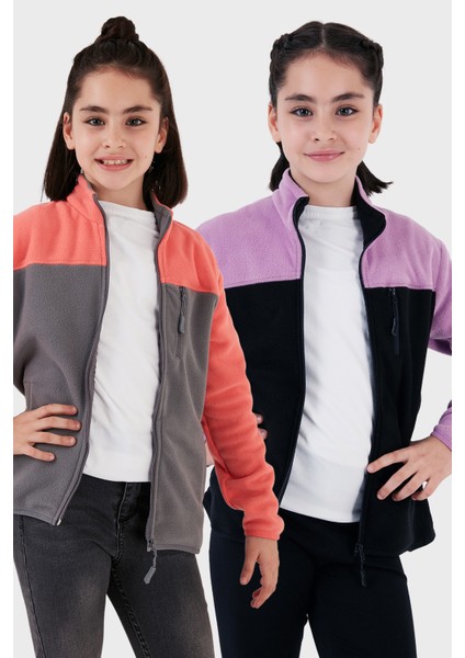 Yumuşak Dokulu Fermuarlı Renk Bloklu Dik Yaka Cepli 2'li Paket Hırka Polar Çocuk POLAR 5905001S2
