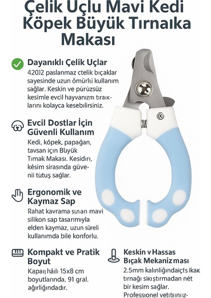 Wf Çelik Uçlu Mavi Kedi Köpek Büyük Tırnak Makası CIN313MV indirimleri