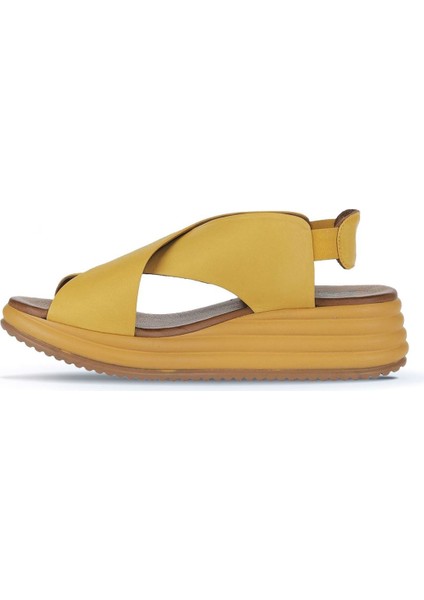 Sarı Deri Kadın Dolgu Topuklu Sandalet 01WY5703 01WY5703 fırsatları