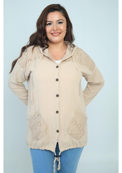 Kadın Kapüşonlu Önü Düğmeli Cepli Fistolu Büyük Beden Hırka fiyatları