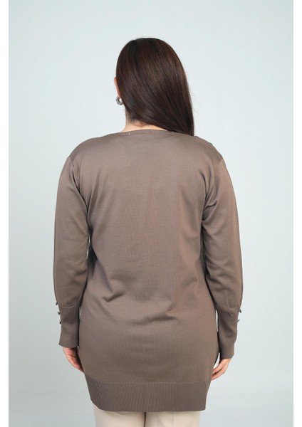 Kadın Kolları Düğme Detaylı Zımbalı Büyük Beden Uzun Hırka fırsatları