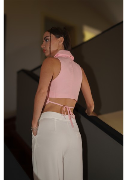 Pembe Sırt Detaylı Yelek modelleri