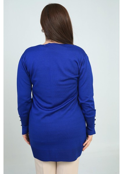 Kadın Kolları Düğme Detaylı Zımbalı Büyük Beden Uzun Hırka fırsatları