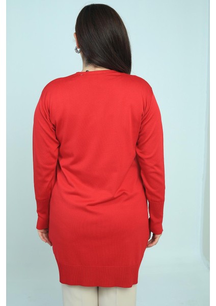 Kadın Kolları Düğme Detaylı Soğuk Iplik Büyük Beden Uzun Hırka fırsatları