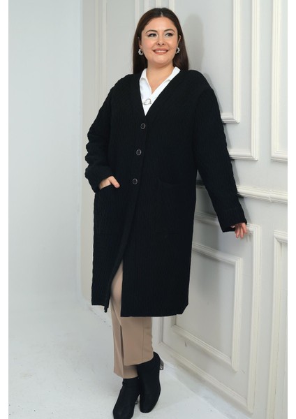 Kadın Cepli Büyük Beden Likralı Triko Hırka fiyatları