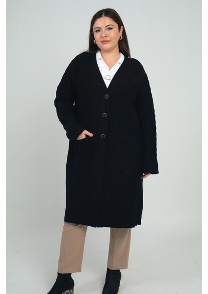 Kadın Cepli Büyük Beden Likralı Triko Hırka modelleri