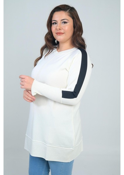 Kadın Kolları Şeritli Büyük Beden Tunik Bluz modelleri