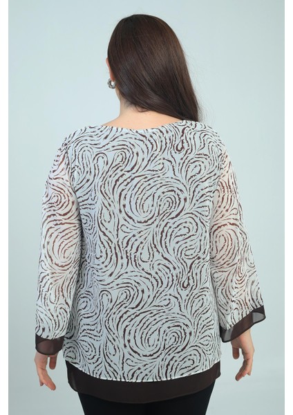 Kadın V Yaka Desenli Büyük Beden Şifon Bluz fırsatları