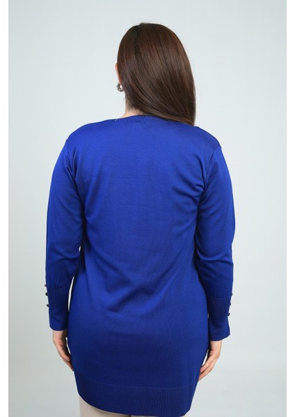 Kadın Kolları Düğme Detaylı Taş Baskı Yazılı Büyük Beden Uzun Hırka fırsatları