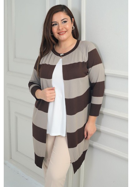 Kadın Enine Kalın Çizgili Büyük Beden Hırka fiyatları