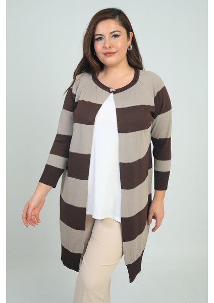 Kadın Enine Kalın Çizgili Büyük Beden Hırka modelleri