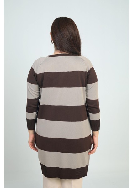 Kadın Enine Kalın Çizgili Büyük Beden Hırka fırsatları