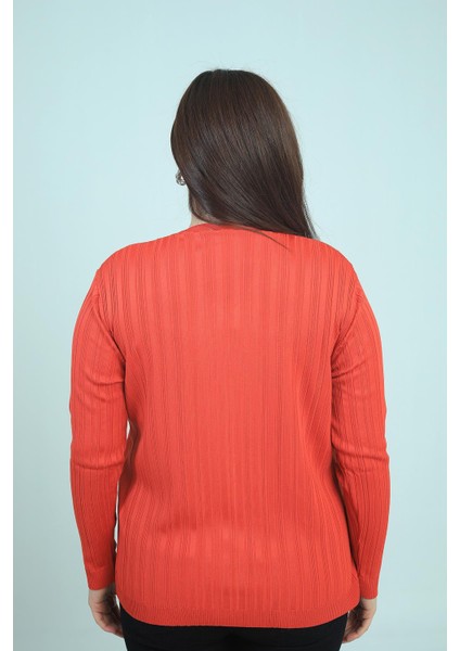 Kadın V Yaka Önü Şerit Taş Baskılı Fitilli Büyük Beden Soğuk Iplik Triko Bluz fırsatları