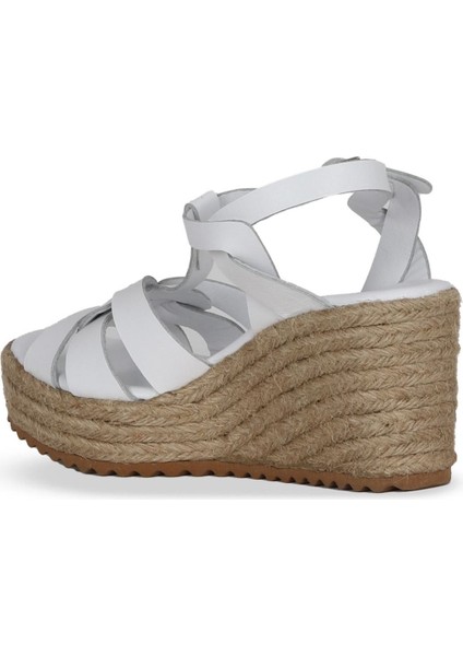 Beyaz Deri Kadın Dolgu Topuklu Sandalet 14WS72402 14WS72402 fırsatları