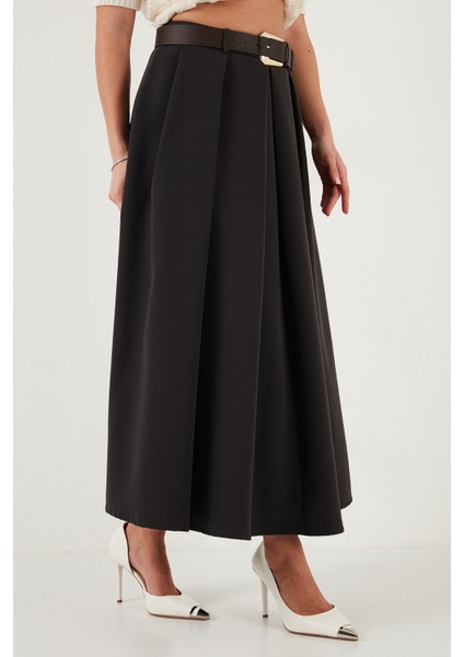Modest Kemerli Comfort Fit Yüksek Bel Pileli Kloş Uzun Tesettür Etek Bayan Etek 6833360 indirimleri