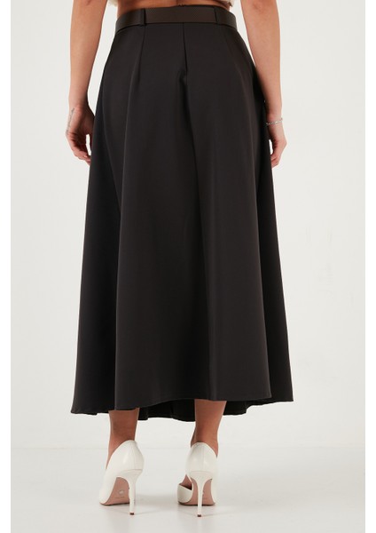 Modest Kemerli Comfort Fit Yüksek Bel Pileli Kloş Uzun Tesettür Etek Bayan Etek 6833360