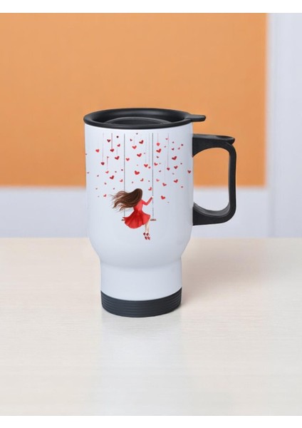 Kalpli Salıncakta Kız Baskılı Kulplu Çelik Bardak Termos 450 ml