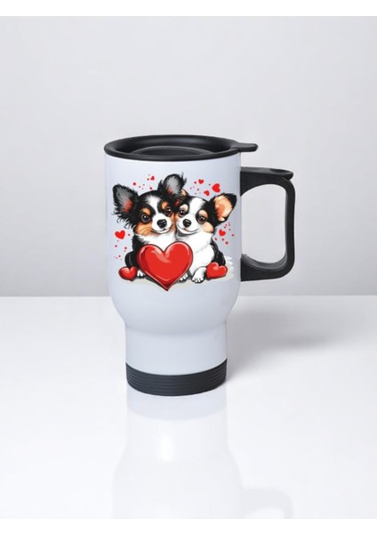 Kalpli Köpekler Baskılı Kulplu Çelik Bardak Termos 450 ml