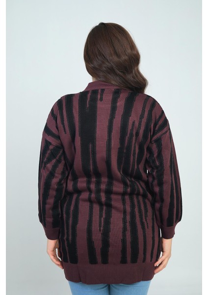 Kadın Önü Düğme Detaylı Simli Boyuna Çizgili Büyük Beden Triko Tunik Kazak fırsatları