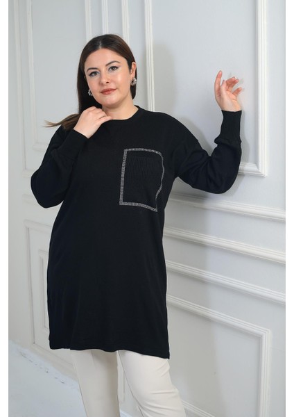 Kadın Önü Tek Cepli Taş Baskı Detaylı Büyük Beden Trikotunik Bluz fiyatları