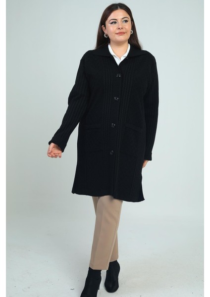 Kadın Saç Örgülü Cepli Büyük Beden Vatkalı Triko Hırka fiyatları