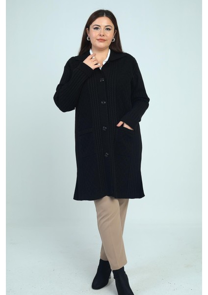 Kadın Saç Örgülü Cepli Büyük Beden Vatkalı Triko Hırka modelleri