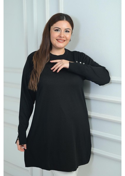 Kadın Ön Yanlar Saç Örgülü Büyük Beden Soğuk Iplik Tunik Bluz