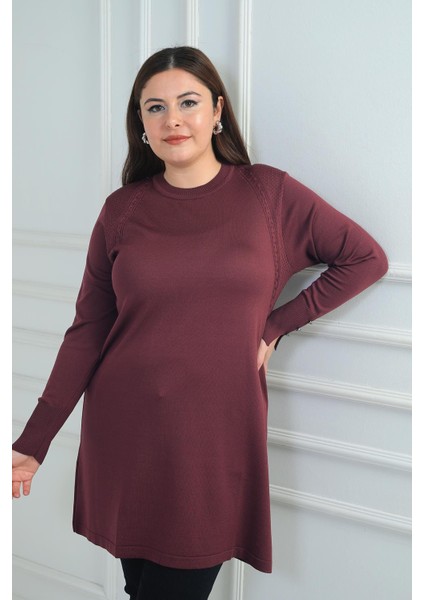 Kadın Ön Yanlar Saç Örgülü Büyük Beden Soğuk Iplik Tunik Bluz