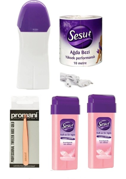 Pudralı Roll-On Kartuş Ağda Seti, Ağda Bezi ve Cımbız ile Güzel Cilt