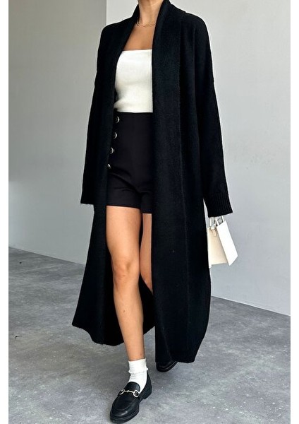 Kadın Siyah Şal Yaka Uzun Triko Hırka fiyatları