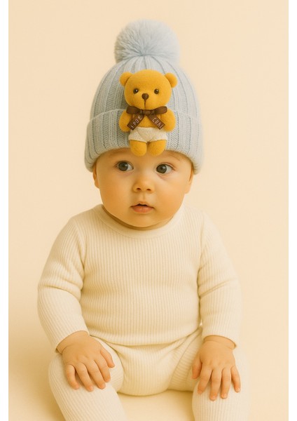 Çocuk Triko Bere Ayıcıklı Kışlık Bebek Bere 1-3 Yaş