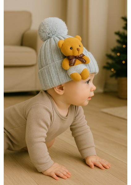 Çocuk Triko Bere Ayıcıklı Kışlık Bebek Bere 1-3 Yaş