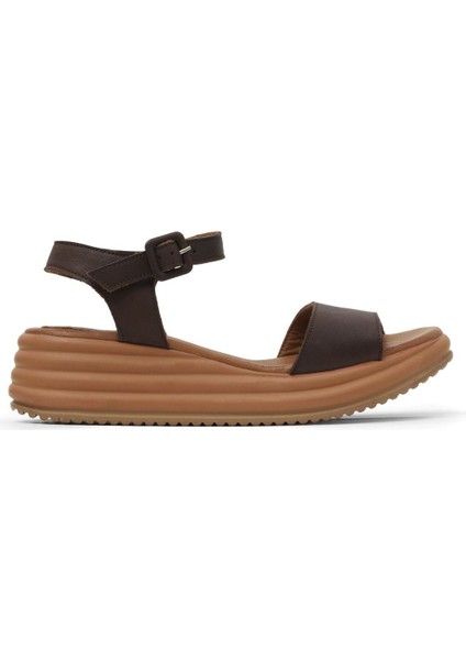 Kahverengi Deri Kadın Dolgu Topuklu Sandalet 01WY5700 01WY5700