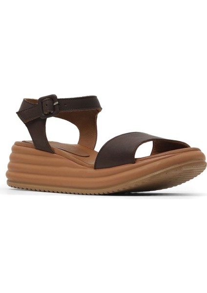 Kahverengi Deri Kadın Dolgu Topuklu Sandalet 01WY5700 01WY5700 fiyatları