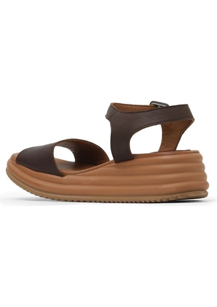 Kahverengi Deri Kadın Dolgu Topuklu Sandalet 01WY5700 01WY5700 fırsatları