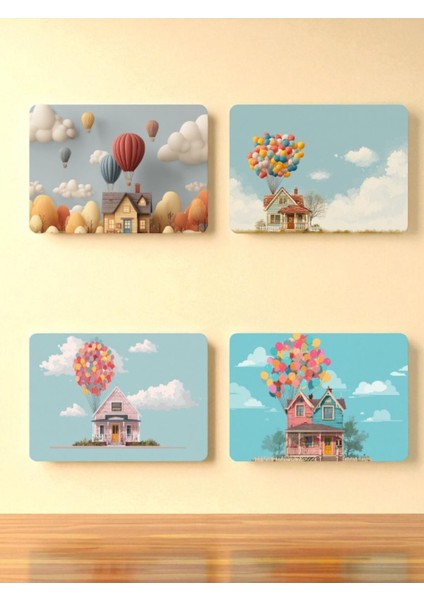 Köy Evi ve Balon Baskılı 4'lü Mousepad 17X21 cm