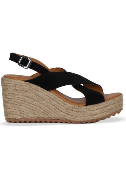 Siyah Süet Kadın Dolgu Topuklu Sandalet 14WS72503 14WS72503